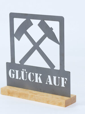 Stahl-Schild GLÜCK AUF auf Holz
