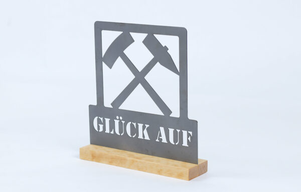 Stahl-Schild GLÜCK AUF auf Holz